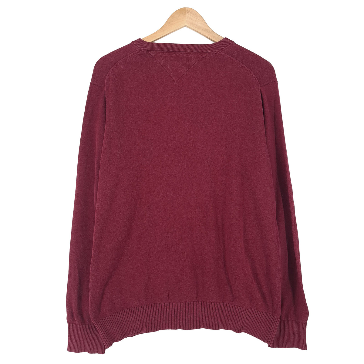 Tommy Hilfiger Vintage Mens Jumper Sweater Cotton Burgundy V-Neck Pullover Size M, detail view 1, image 3 of 7