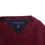 Tommy Hilfiger Vintage Mens Jumper Sweater Cotton Burgundy V-Neck Pullover Size M, detail view 2, image 4 of 7