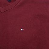 Tommy Hilfiger Vintage Mens Jumper Sweater Cotton Burgundy V-Neck Pullover Size M, detail view 3, image 5 of 7