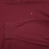 Tommy Hilfiger Vintage Mens Jumper Sweater Cotton Burgundy V-Neck Pullover Size M, detail view 5, image 7 of 7