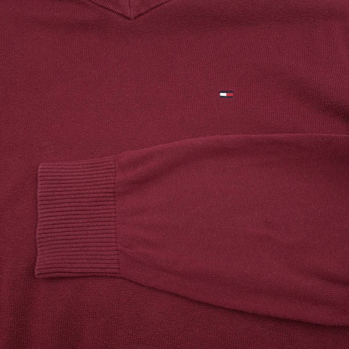 Tommy Hilfiger Vintage Mens Jumper Sweater Cotton Burgundy V-Neck Pullover Size M, detail view 5, image 7 of 7