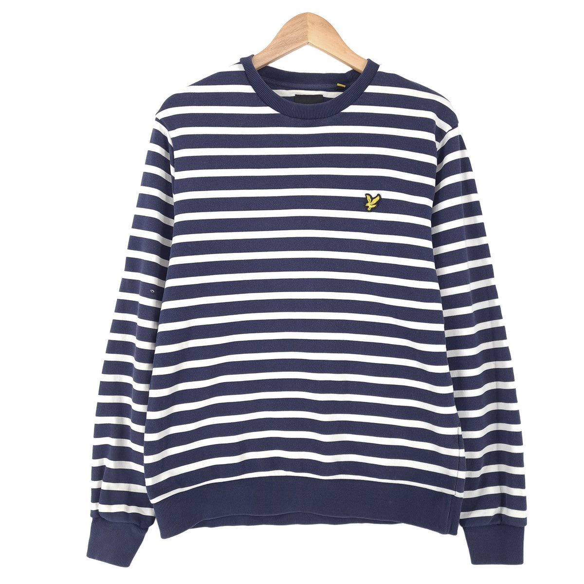 Lyle & Scott Vintage Mens Sweatshirt Cotton Striped Blue Crew Neck Pullover Size, front view, image 1 of 8