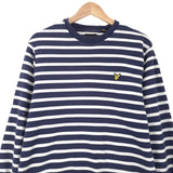 Lyle & Scott Vintage Mens Sweatshirt Cotton Striped Blue Crew Neck Pullover Size, back view, image 2 of 8