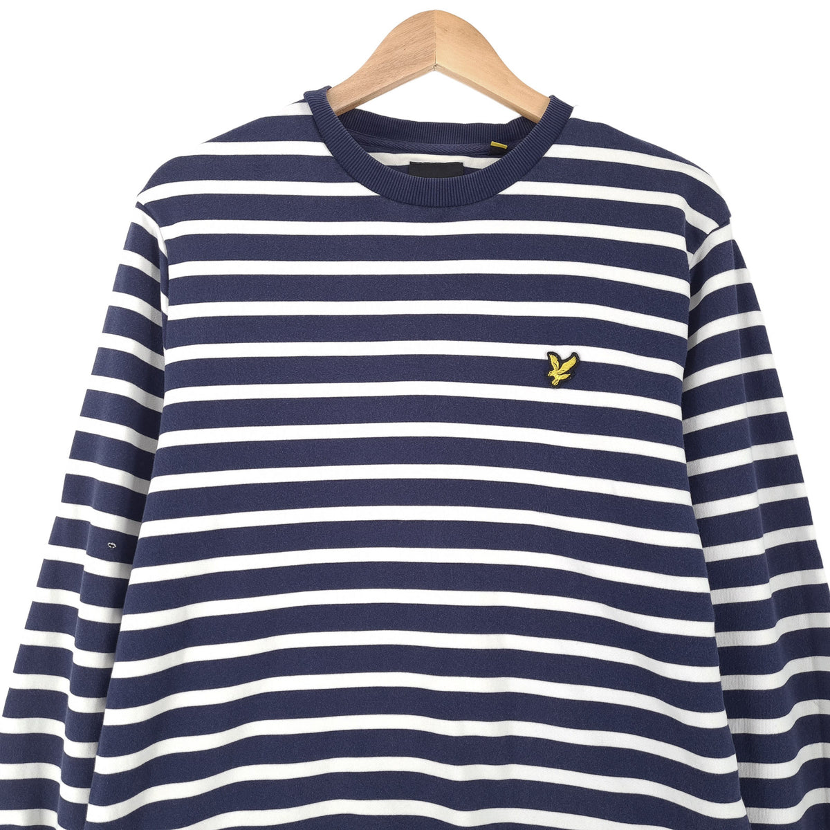 Lyle & Scott Vintage Mens Sweatshirt Cotton Striped Blue Crew Neck Pullover Size, back view, image 2 of 8