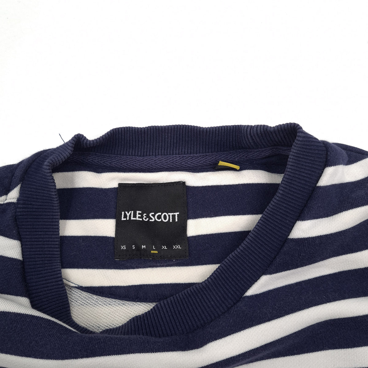 Lyle & Scott Vintage Mens Sweatshirt Cotton Striped Blue Crew Neck Pullover Size, detail view 2, image 4 of 8