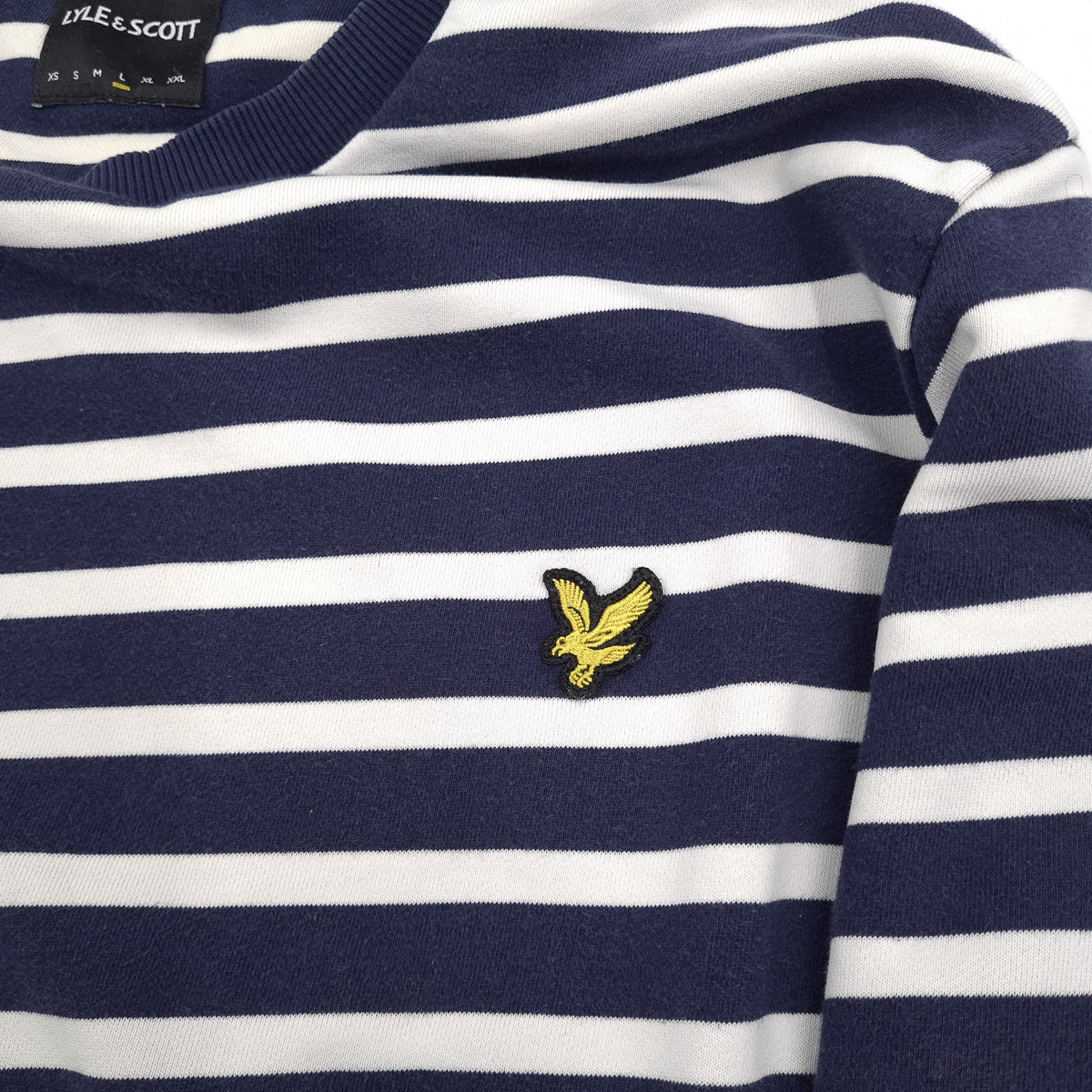 Lyle & Scott Vintage Mens Sweatshirt Cotton Striped Blue Crew Neck Pullover Size, detail view 3, image 5 of 8