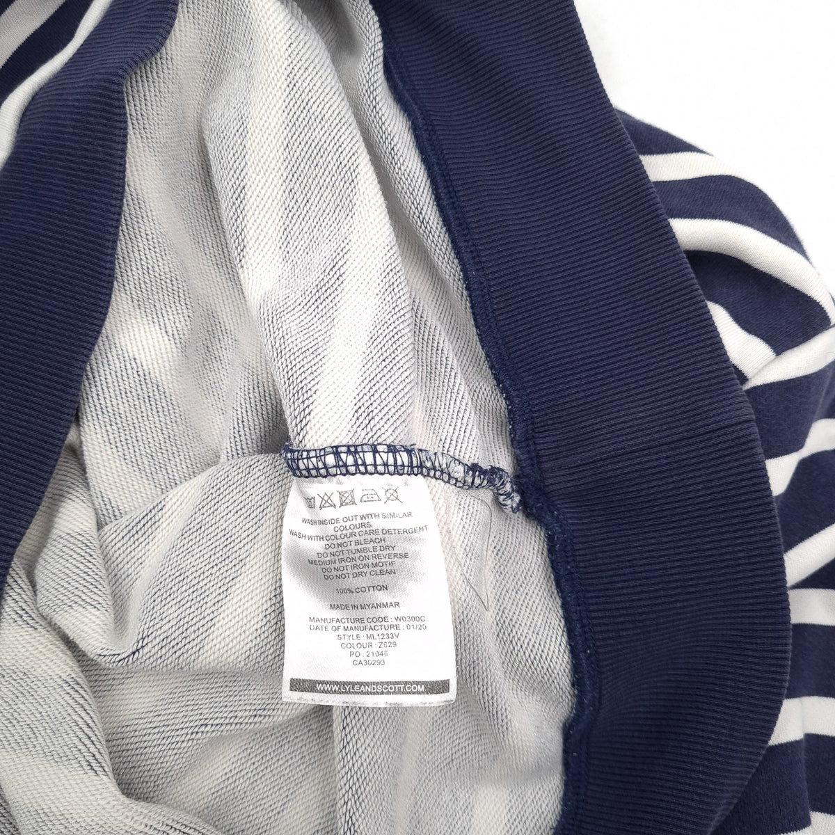Lyle & Scott Vintage Mens Sweatshirt Cotton Striped Blue Crew Neck Pullover Size, detail view 4, image 6 of 8