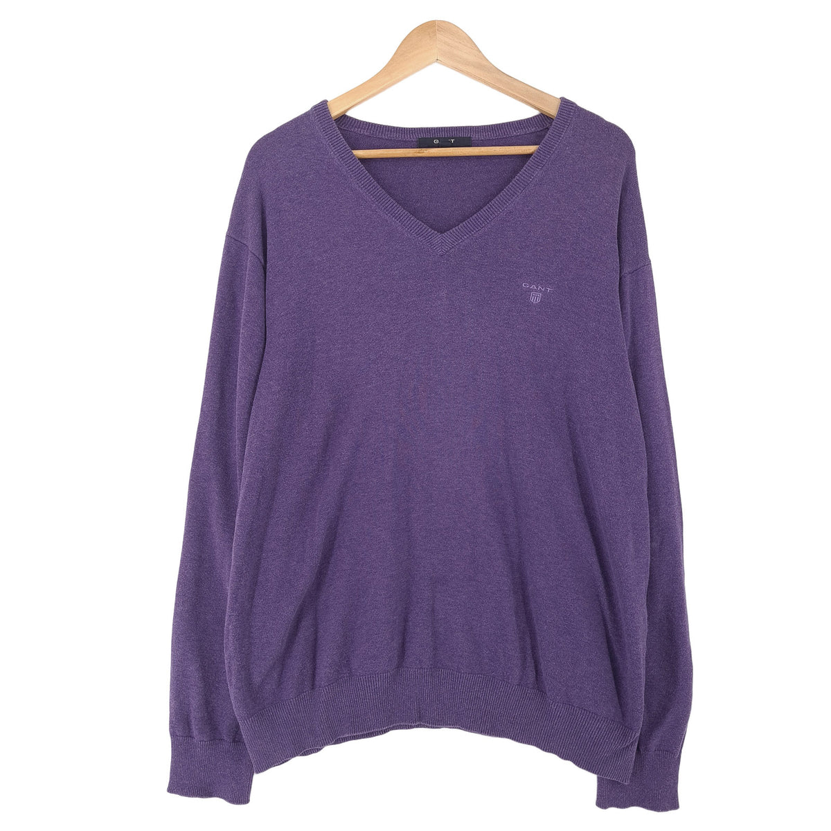 Gant Mens Jumper Sweater Cotton Purple V-Neck Pullover Knit Size XL, front view, image 1 of 7