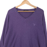 Gant Mens Jumper Sweater Cotton Purple V-Neck Pullover Knit Size XL, back view, image 2 of 7