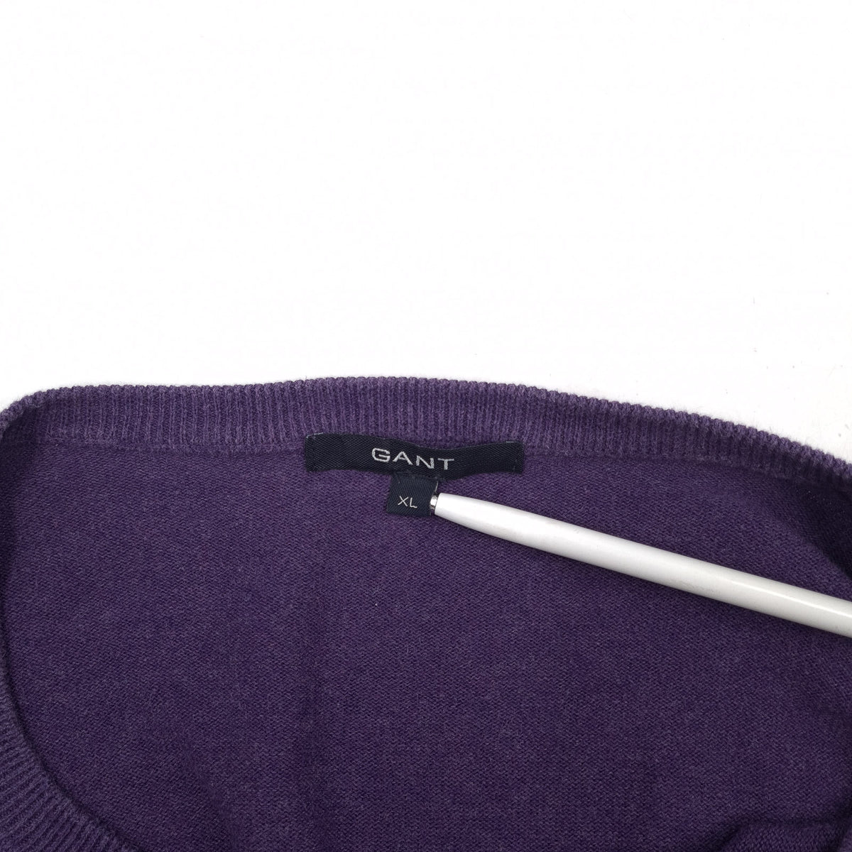 Gant Mens Jumper Sweater Cotton Purple V-Neck Pullover Knit Size XL, detail view 2, image 4 of 7