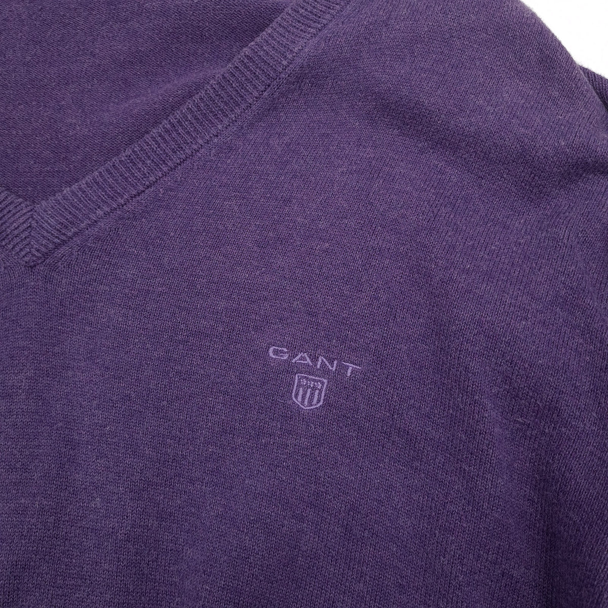 Gant Mens Jumper Sweater Cotton Purple V-Neck Pullover Knit Size XL, detail view 3, image 5 of 7
