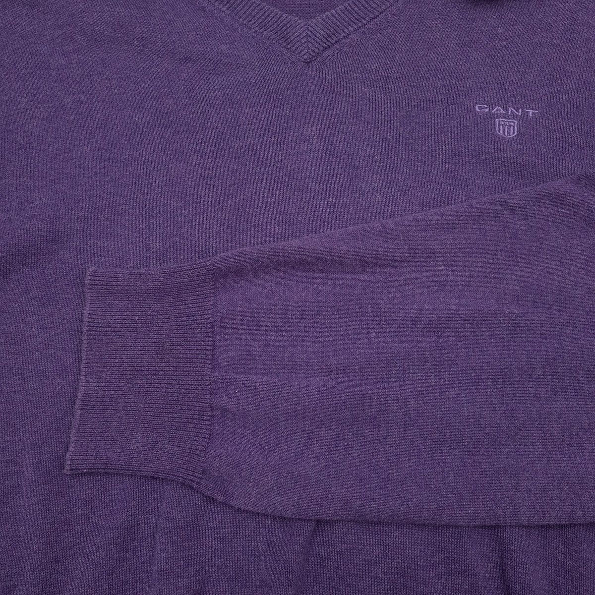 Gant Mens Jumper Sweater Cotton Purple V-Neck Pullover Knit Size XL, detail view 5, image 7 of 7