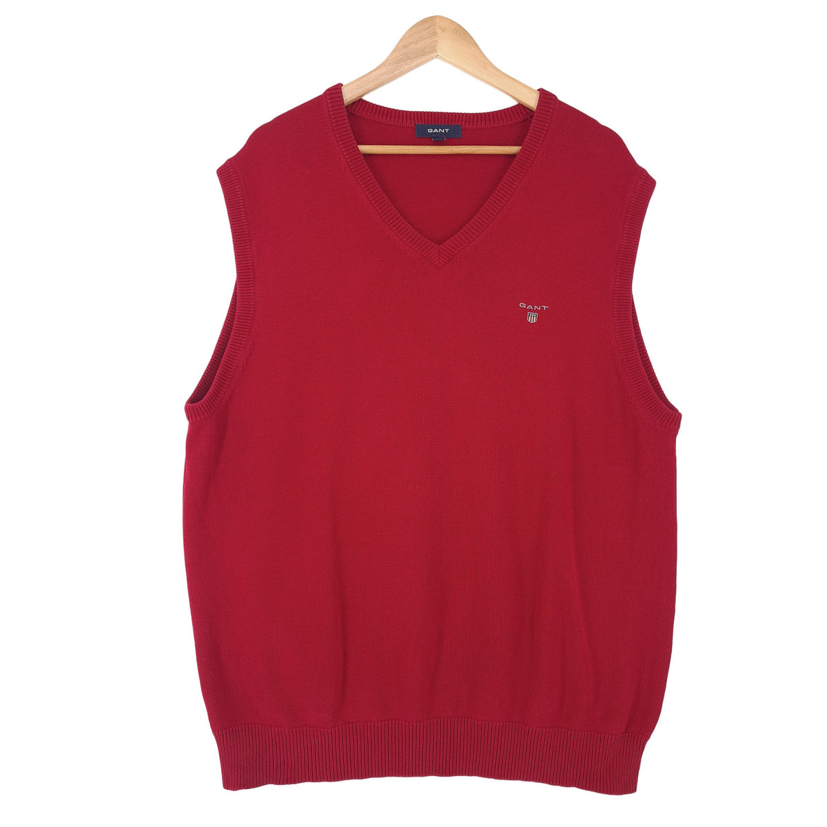 Gant Mens Sweater Vest Cotton Red V-Neck Sleeveless Knit Size 2XL, front view, image 1 of 6