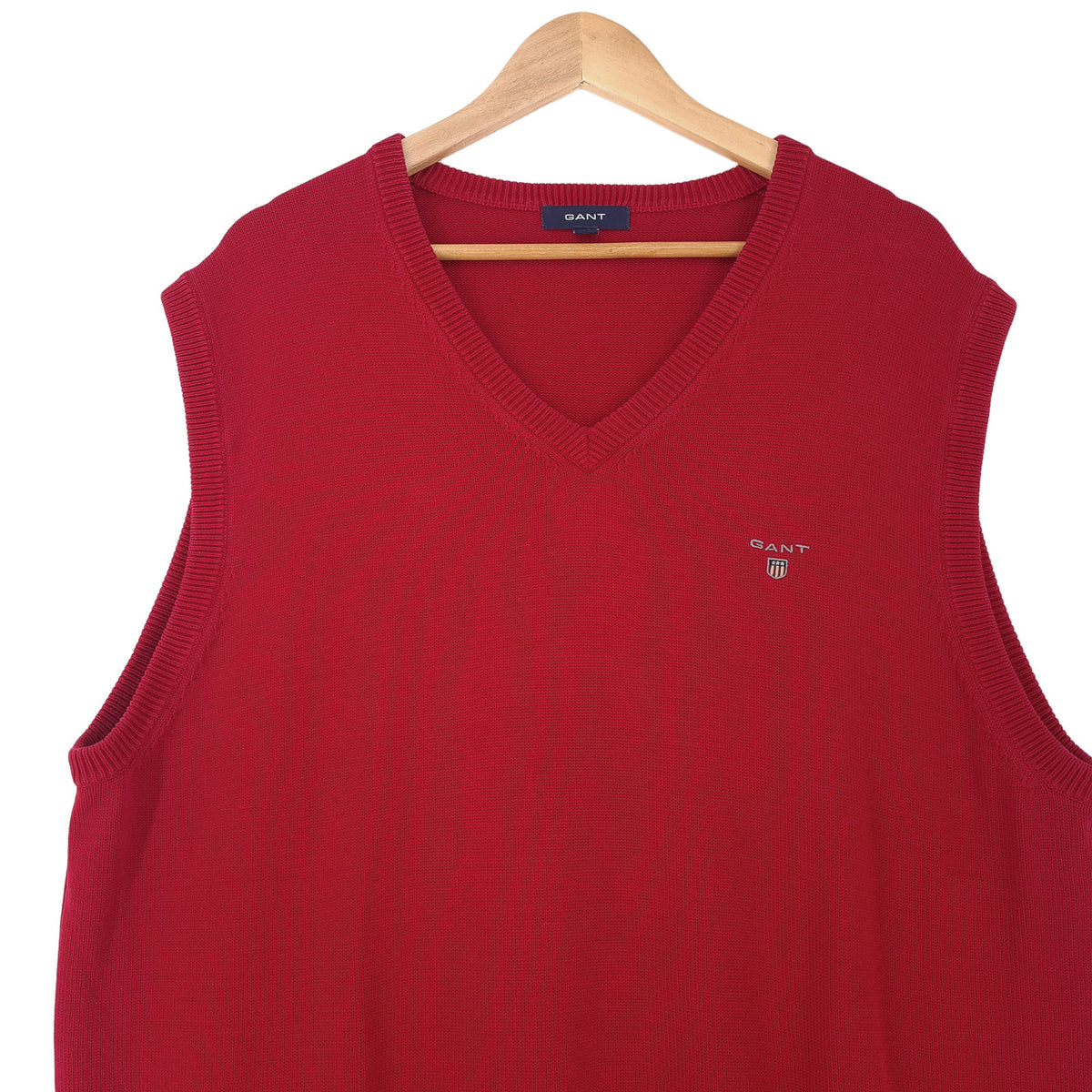 Gant Mens Sweater Vest Cotton Red V-Neck Sleeveless Knit Size 2XL, back view, image 2 of 6