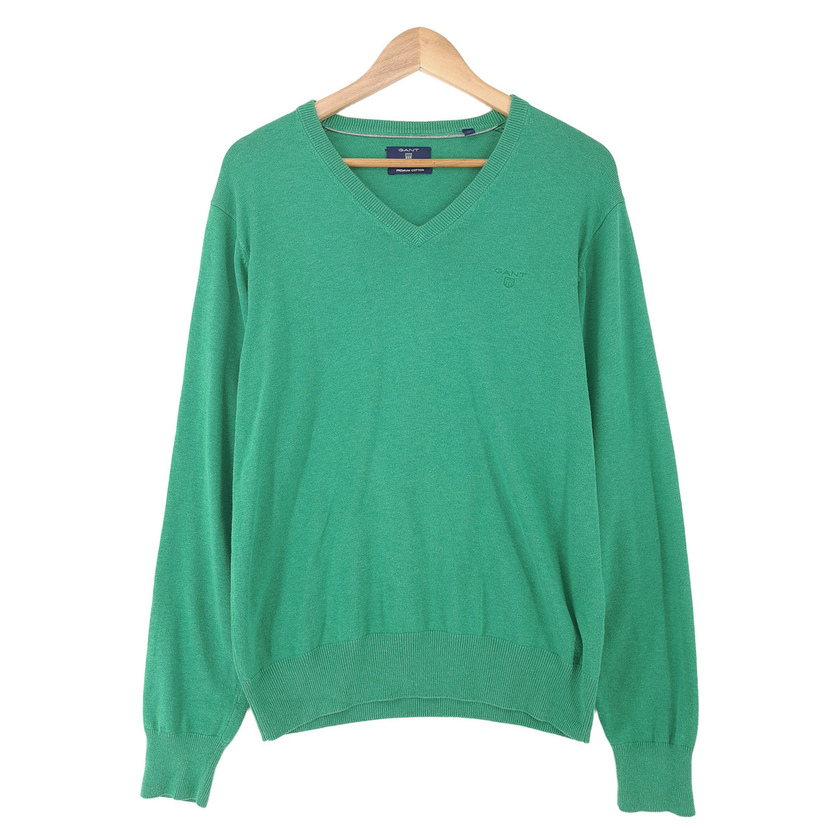 Gant Mens Jumper Sweater Cotton Green V-Neck Pullover Knit Size M, front view, image 1 of 7
