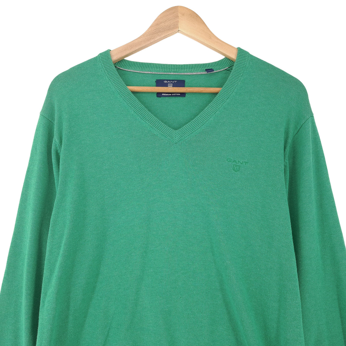 Gant Mens Jumper Sweater Cotton Green V-Neck Pullover Knit Size M, back view, image 2 of 7