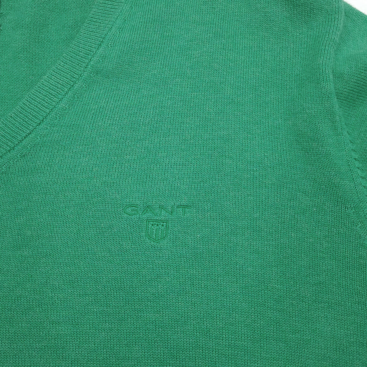 Gant Mens Jumper Sweater Cotton Green V-Neck Pullover Knit Size M, detail view 3, image 5 of 7