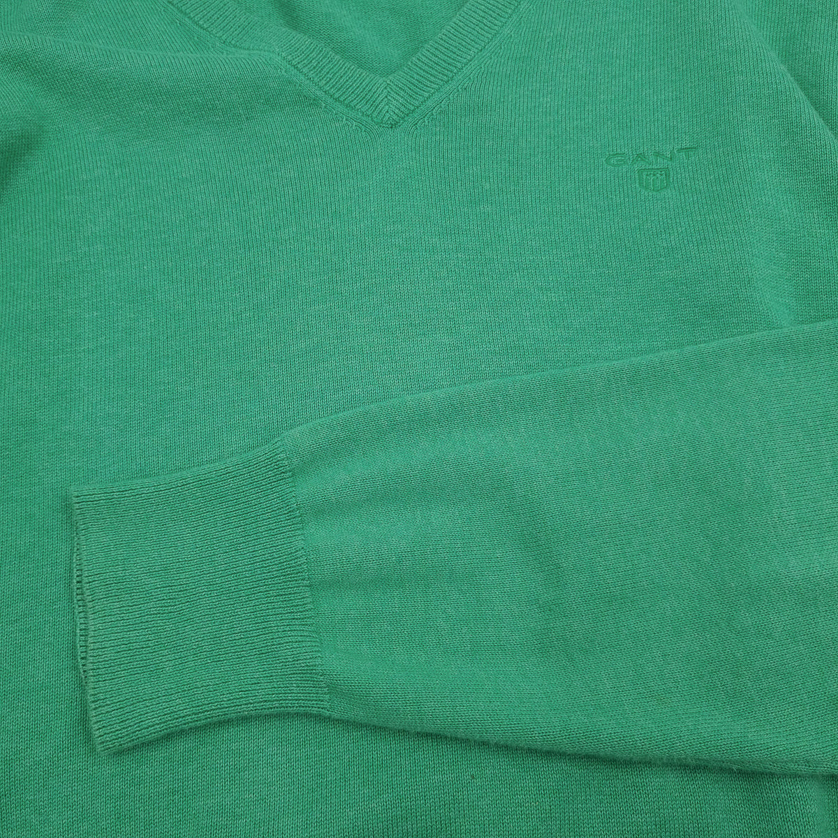 Gant Mens Jumper Sweater Cotton Green V-Neck Pullover Knit Size M, detail view 5, image 7 of 7