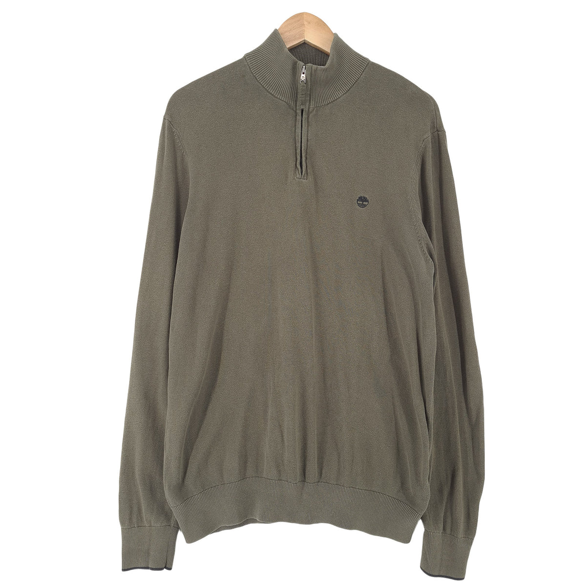 Timberland Vintage Mens Quarter Zip Sweater Cotton Green High Neck Jumper Size, front view, image 1 of 7
