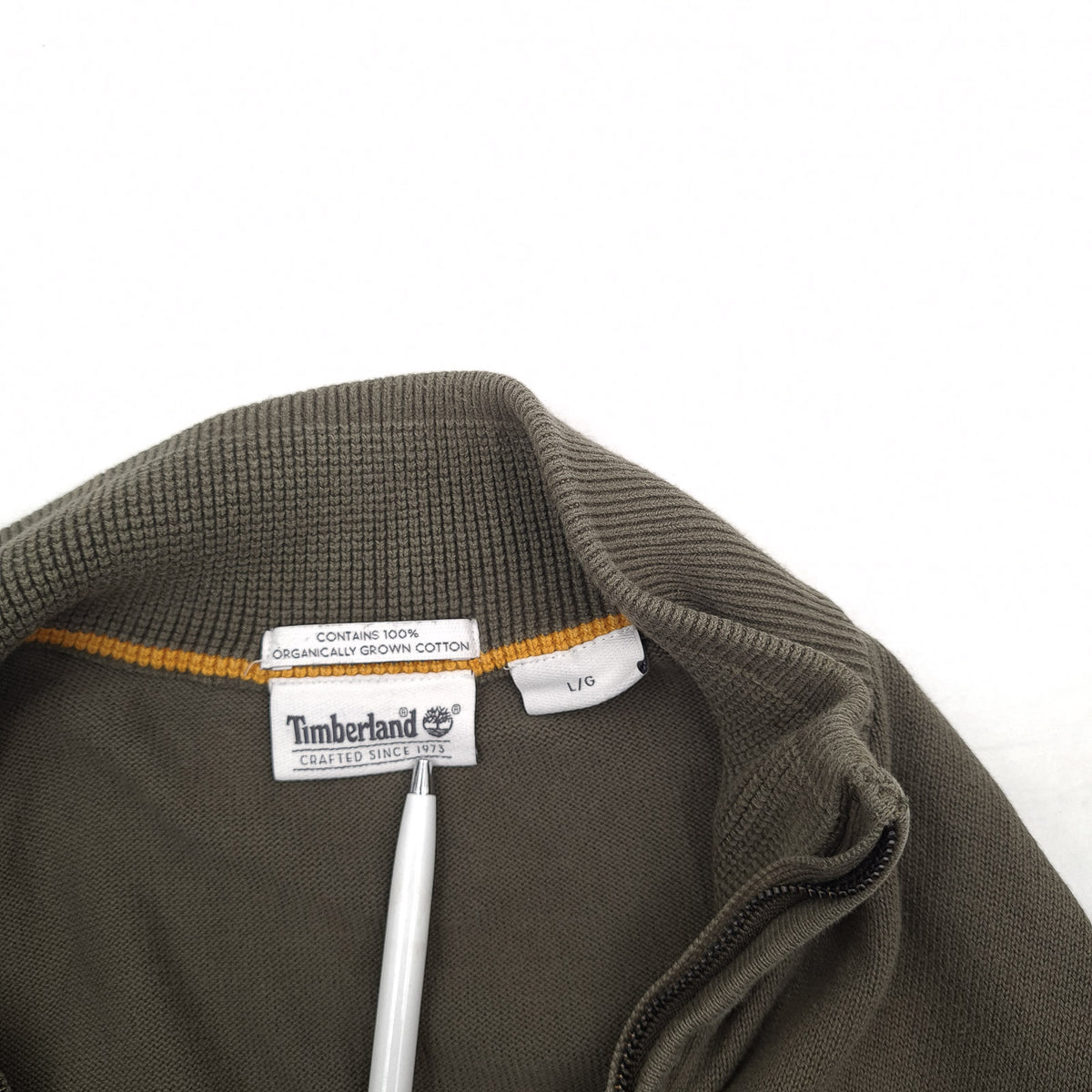 Timberland Vintage Mens Quarter Zip Sweater Cotton Green High Neck Jumper Size, detail view 2, image 4 of 7