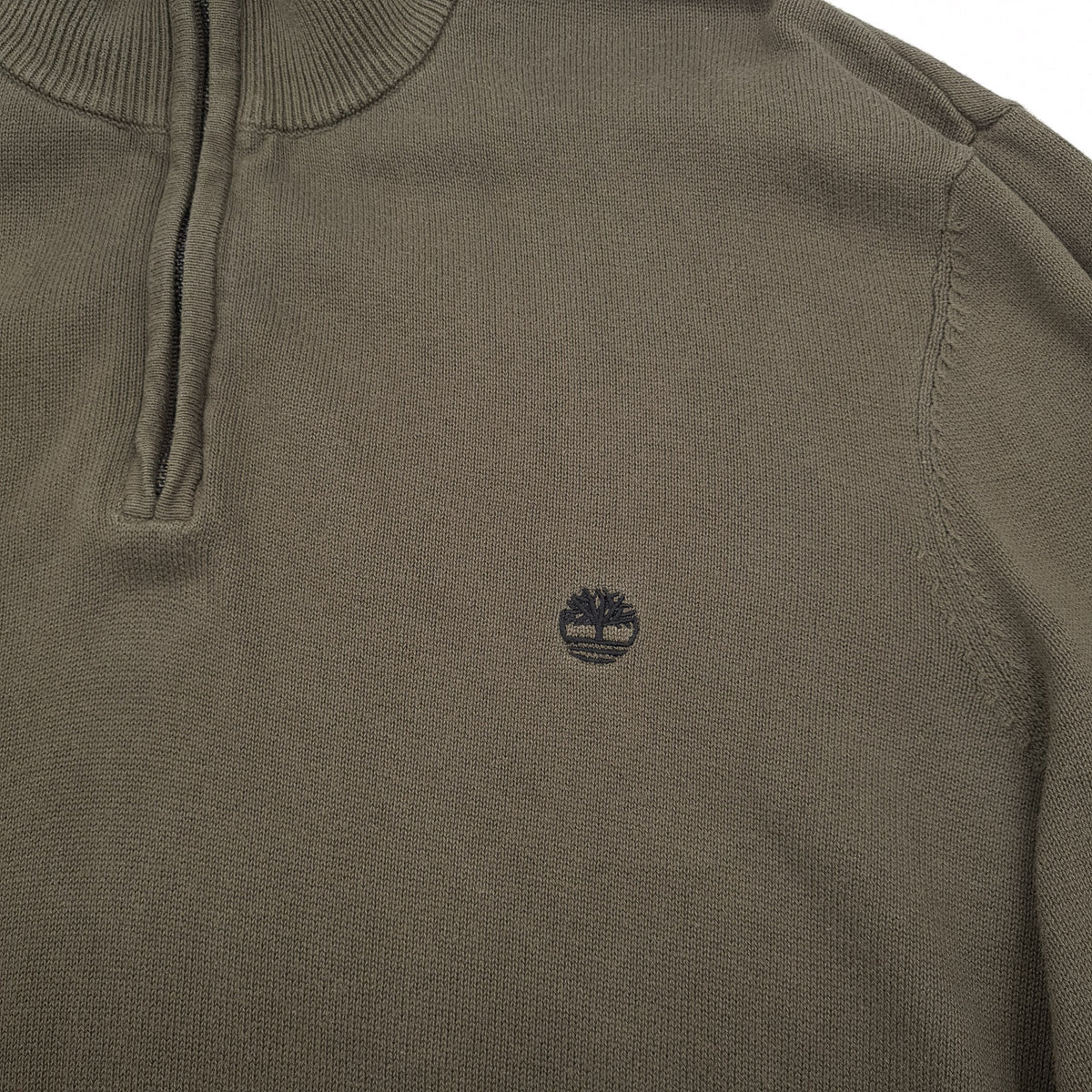 Timberland Vintage Mens Quarter Zip Sweater Cotton Green High Neck Jumper Size, detail view 3, image 5 of 7