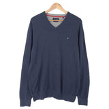 Christian Berg Mens Jumper Sweater Cotton Blue V-Neck Pullover Knit Size XL, front view, image 1 of 8