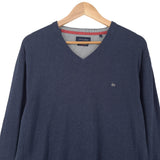 Christian Berg Mens Jumper Sweater Cotton Blue V-Neck Pullover Knit Size XL, back view, image 2 of 8