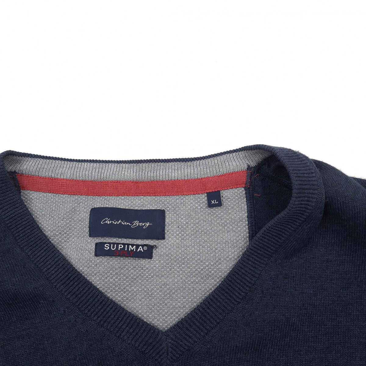 Christian Berg Mens Jumper Sweater Cotton Blue V-Neck Pullover Knit Size XL, detail view 2, image 4 of 8