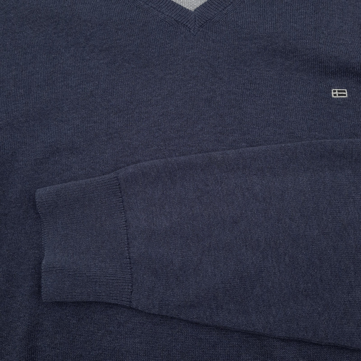 Christian Berg Mens Jumper Sweater Cotton Blue V-Neck Pullover Knit Size XL, detail view 6, image 8 of 8