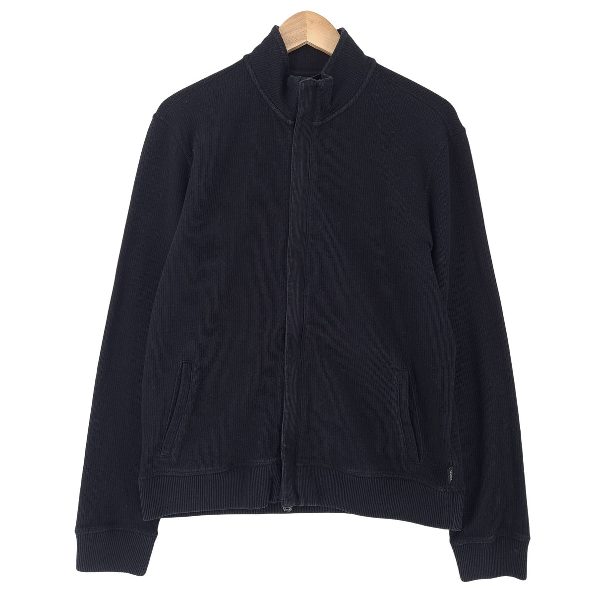 Hugo Boss Mens Full Zip Sweater Cotton Black High Neck Jumper Knit Size M, front view, image 1 of 8