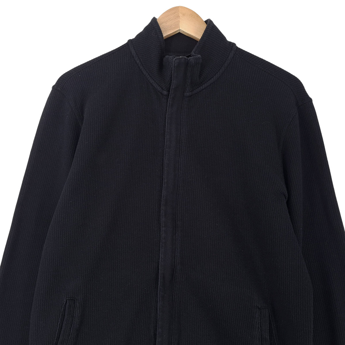 Hugo Boss Mens Full Zip Sweater Cotton Black High Neck Jumper Knit Size M, back view, image 2 of 8