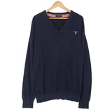 Gant Mens Jumper Sweater Cotton Blue V-Neck Pullover Knit Size 2XL, front view, image 1 of 7