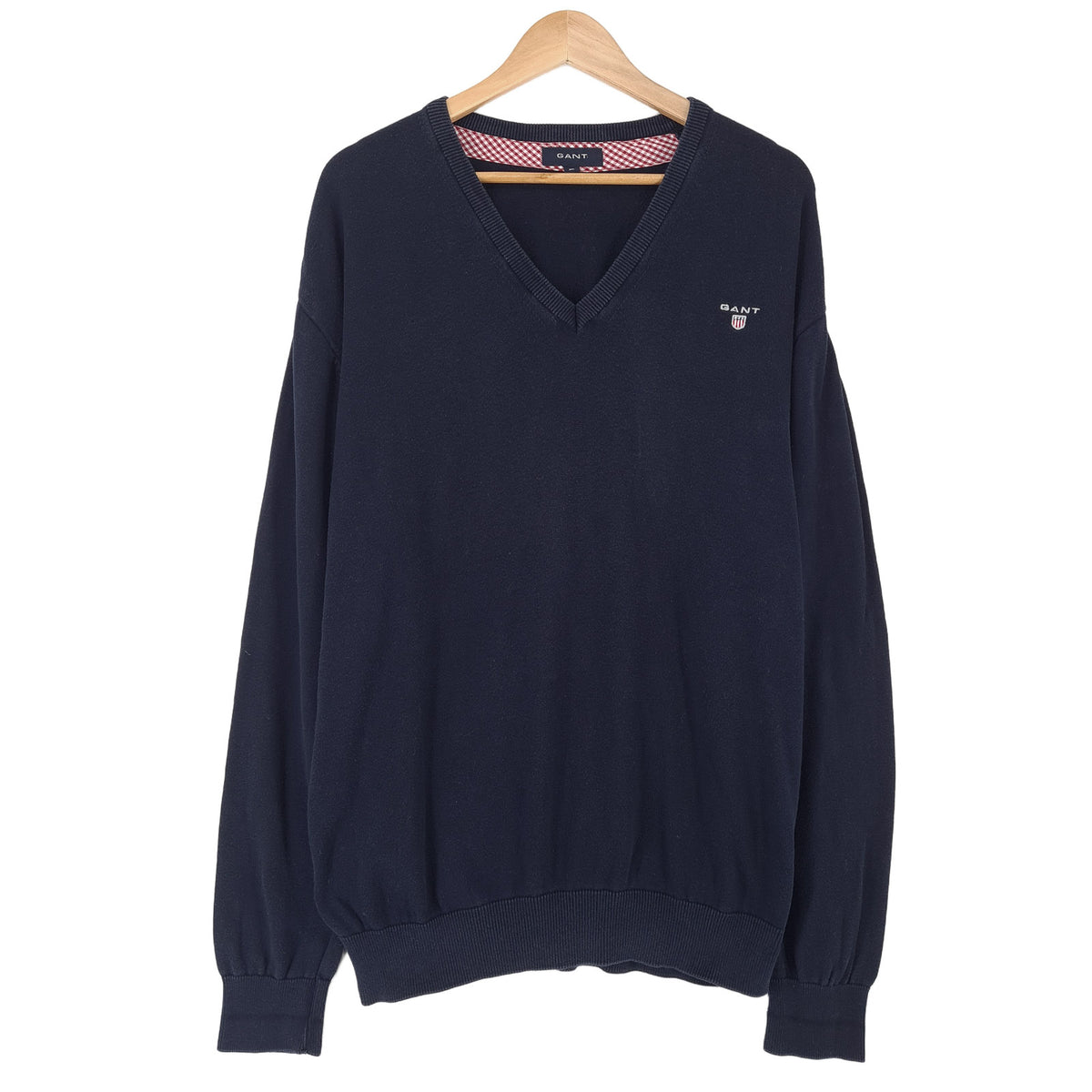 Gant Mens Jumper Sweater Cotton Blue V-Neck Pullover Knit Size 2XL, front view, image 1 of 7