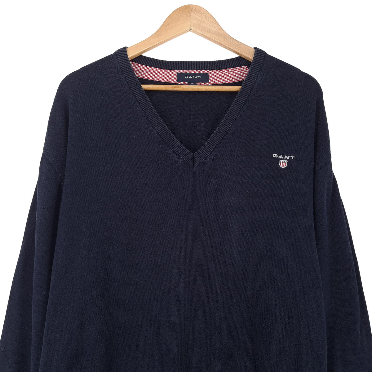 Gant Mens Jumper Sweater Cotton Blue V-Neck Pullover Knit Size 2XL, back view, image 2 of 7