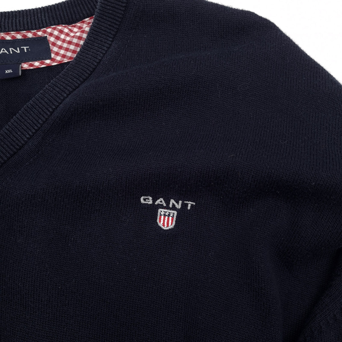 Gant Mens Jumper Sweater Cotton Blue V-Neck Pullover Knit Size 2XL, detail view 3, image 5 of 7