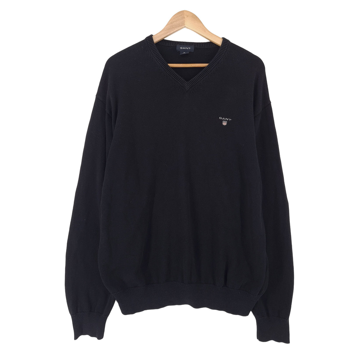 Gant Jumper Sweater Cotton Black V-Neck Pullover Knit Men Size XL, front view, image 1 of 7