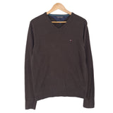 Tommy Hilfiger Vintage Mens Jumper Sweater Cotton Brown V-Neck Pullover Knit Size S, front view, image 1 of 7