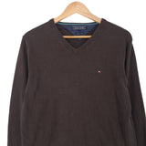 Tommy Hilfiger Vintage Mens Jumper Sweater Cotton Brown V-Neck Pullover Knit Size S, back view, image 2 of 7