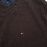 Tommy Hilfiger Vintage Mens Jumper Sweater Cotton Brown V-Neck Pullover Knit Size S, detail view 3, image 5 of 7