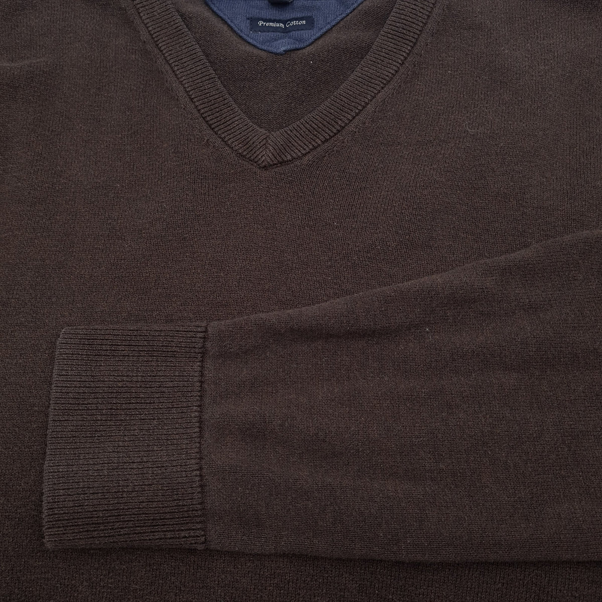 Tommy Hilfiger Vintage Mens Jumper Sweater Cotton Brown V-Neck Pullover Knit Size S, detail view 5, image 7 of 7