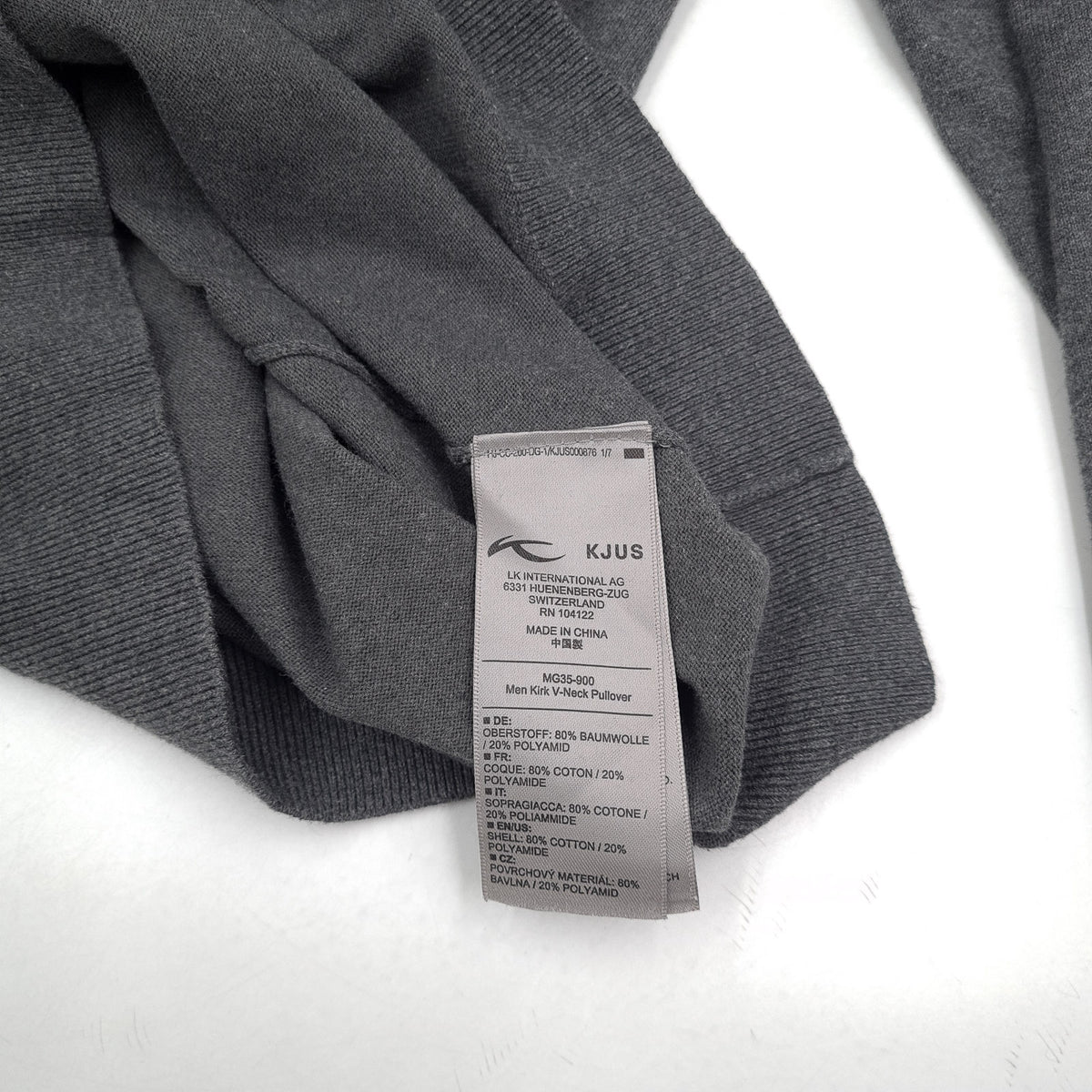 Kjus Mens Jumper Sweater Cotton Grey V-Neck Pullover Knit Size S, detail view 4, image 6 of 7