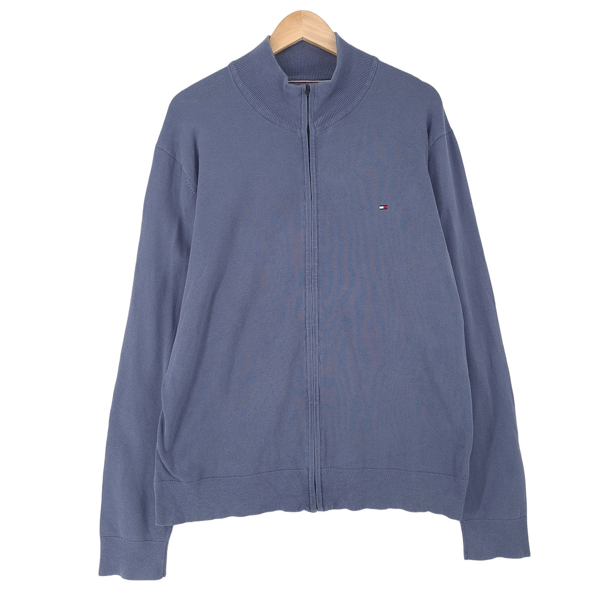 Tommy Hilfiger Vintage Mens Full Zip Sweater Cotton Blue High Neck Jumper Size 2XL, front view, image 1 of 7