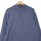 Tommy Hilfiger Vintage Mens Full Zip Sweater Cotton Blue High Neck Jumper Size 2XL, back view, image 2 of 7