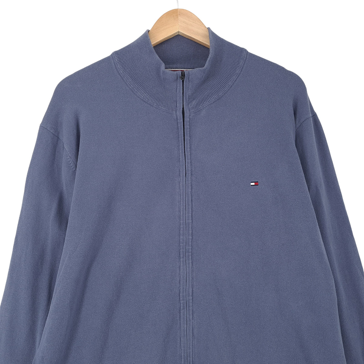 Tommy Hilfiger Vintage Mens Full Zip Sweater Cotton Blue High Neck Jumper Size 2XL, back view, image 2 of 7