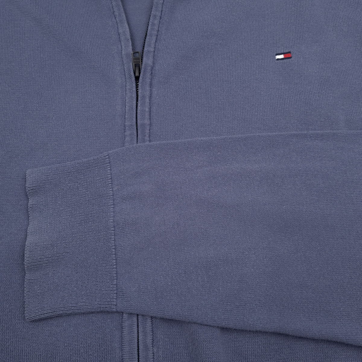 Tommy Hilfiger Vintage Mens Full Zip Sweater Cotton Blue High Neck Jumper Size 2XL, detail view 5, image 7 of 7