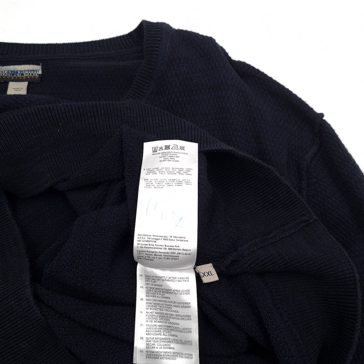 Napapijri Mens Jumper Sweater Cotton Blue Crew Neck Pullover Knit Size 2XL, detail view 5, image 7 of 8