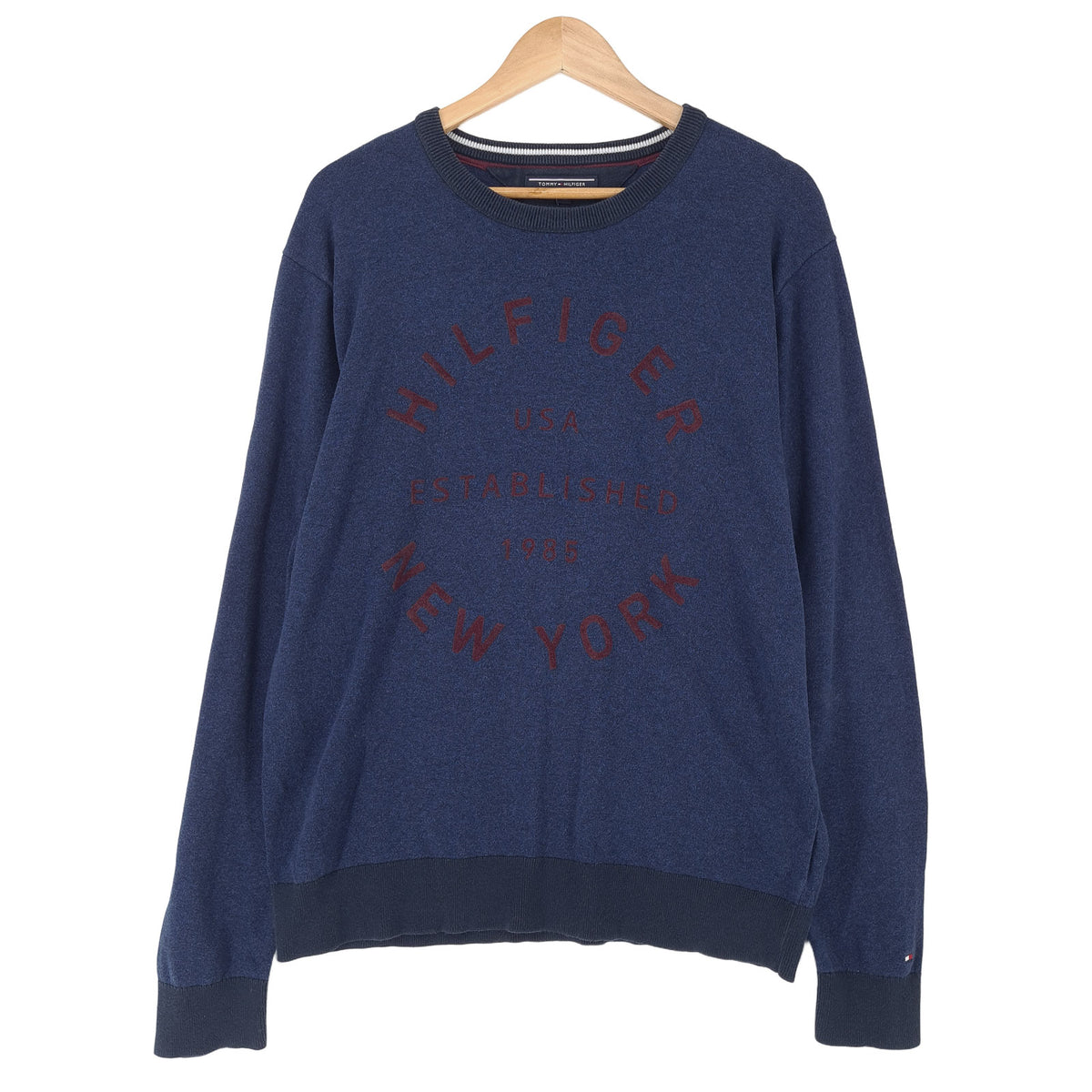 Tommy Hilfiger Vintage Mens Jumper Sweater Cotton Blue Crew Neck Pullover Size XL, front view, image 1 of 7