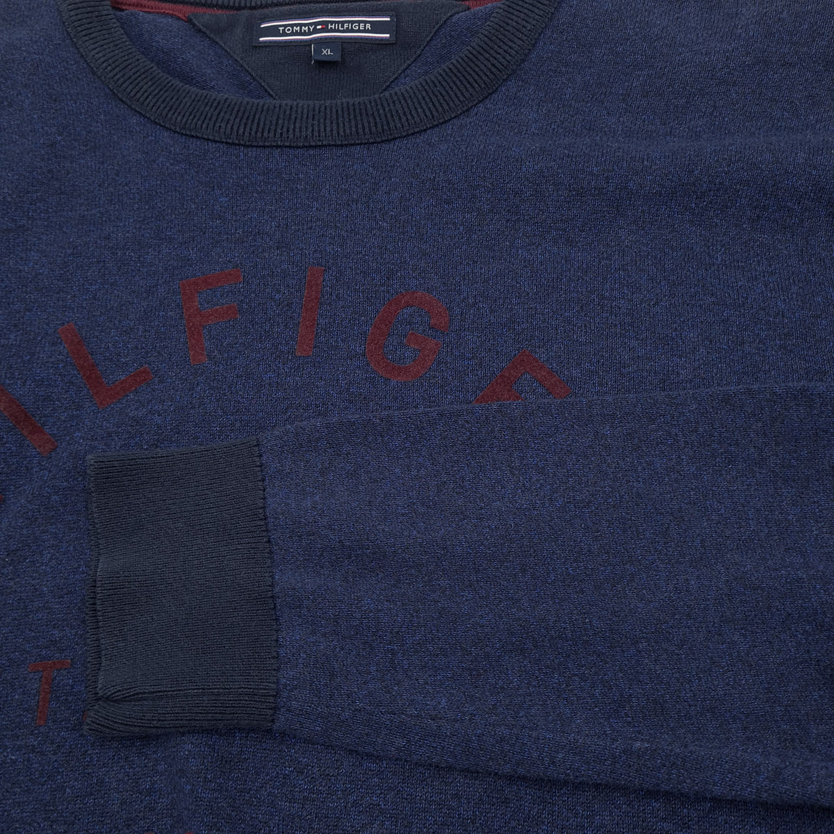 Tommy Hilfiger Vintage Mens Jumper Sweater Cotton Blue Crew Neck Pullover Size XL, detail view 5, image 7 of 7