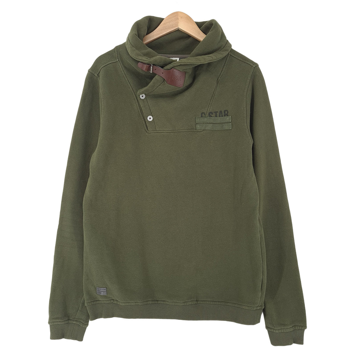 G-Star Vintage Mens Sweatshirt Cotton Green High Neck Pullover Size M, front view, image 1 of 9