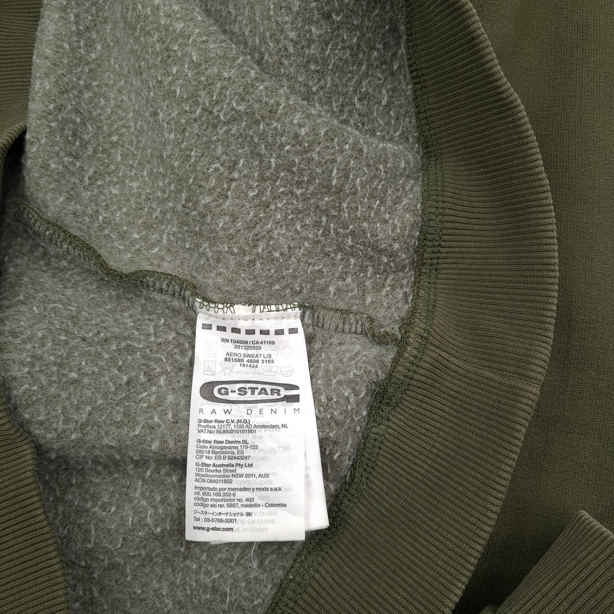 G-Star Vintage Mens Sweatshirt Cotton Green High Neck Pullover Size M, detail view 4, image 6 of 9
